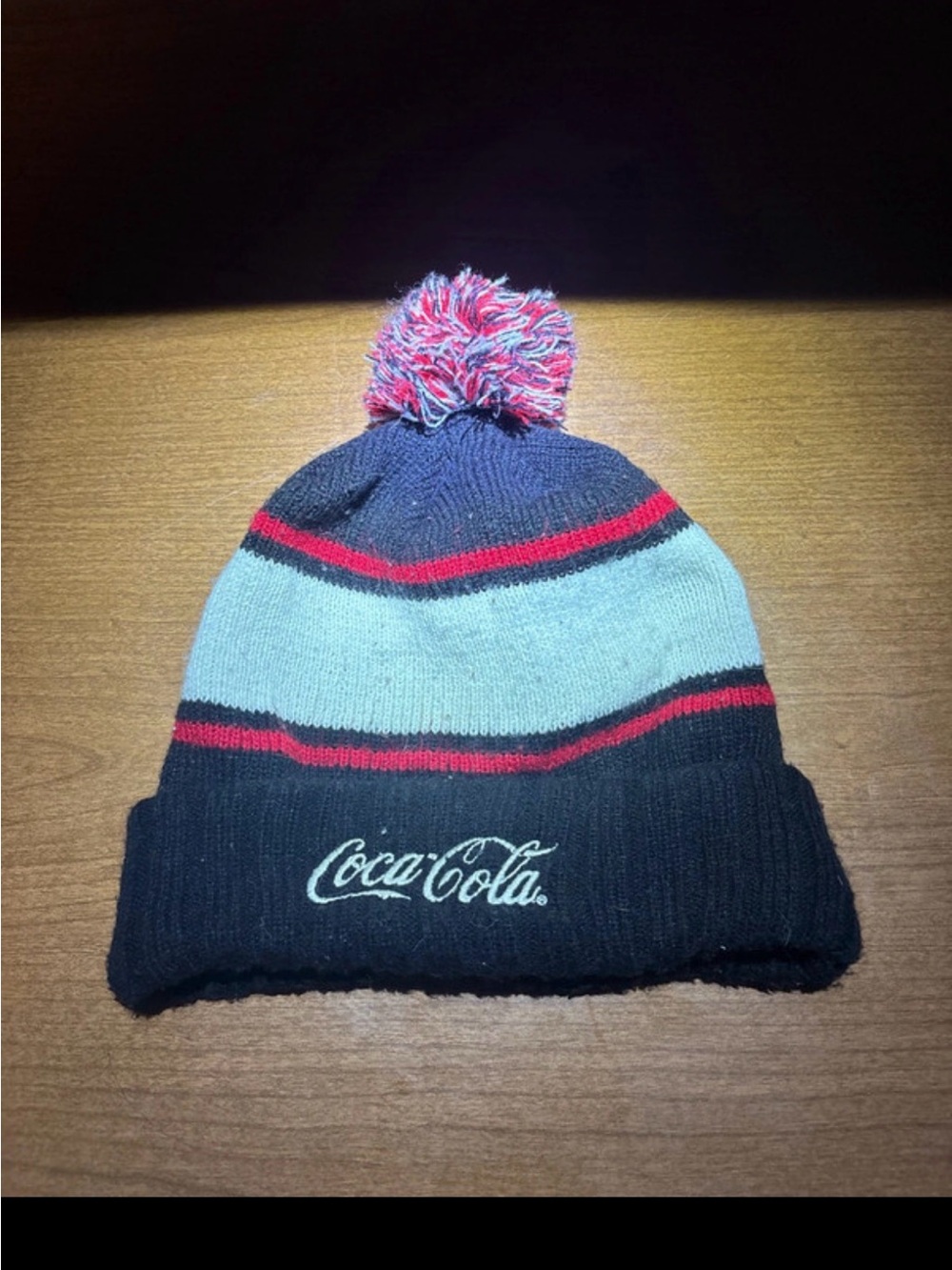 Coca Cola Black, Gray & Red Pom Knit Beanie